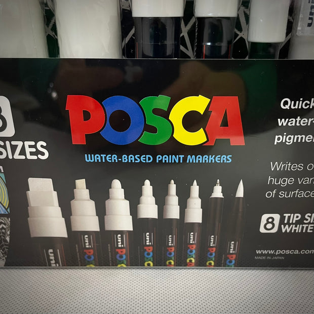 Set Of 8 White Posca Pens With Various Tips